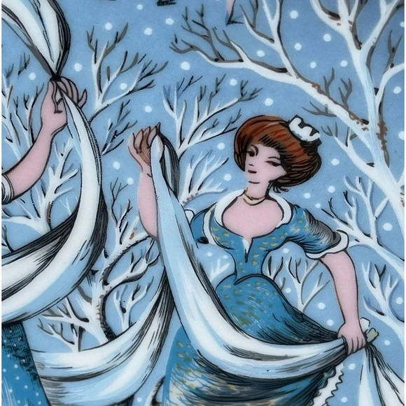 Haviland Limoges Nine Ladies Dancing Number 9 12 Days of Christmas Series Blue S - Picture 5 of 10